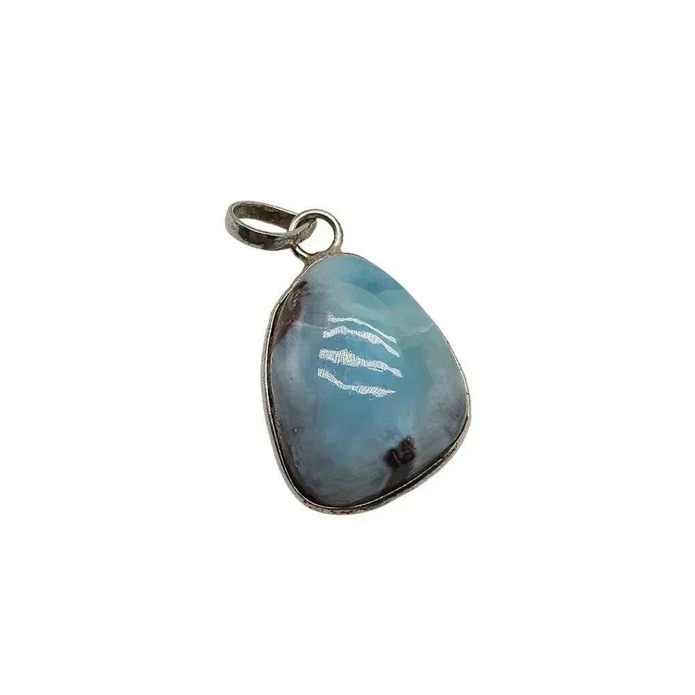 Larimar Pendant Teardrop Shape Sterling Silver 5.26g Vintage